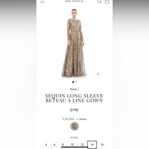 Mac Duggal Style #79261 Beaded Long Sleeve Mocha Dress Size 14